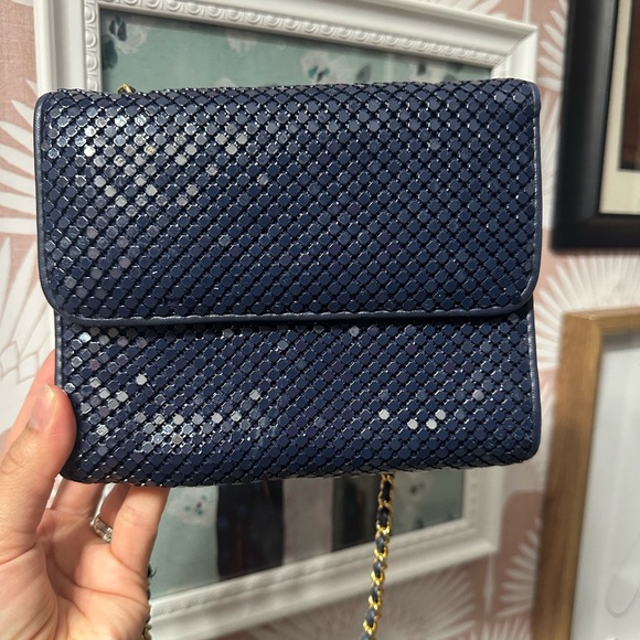 Vintage Whiting & Davis Mesh Navy Blue Cross Body Evening Bag Purse - Picture 1 of 4